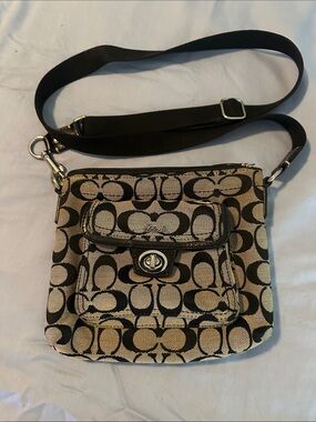 Coach Canvas Crossbody Bag in Khaki and Black